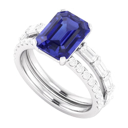 Gemstone Wedding Ring Set Blue Sapphire Baguette Natural Earth Mined Diamond 3.50 Carats