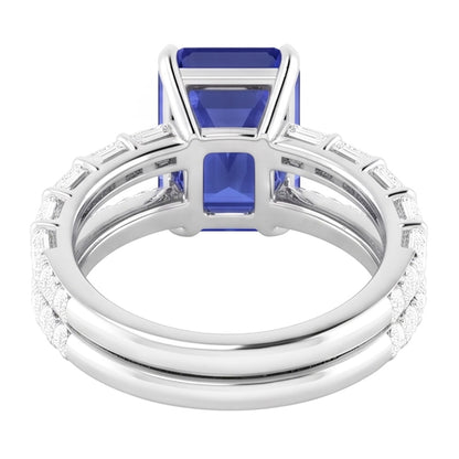 Gemstone Wedding Ring Set Blue Sapphire Baguette Natural Earth Mined Diamond 3.50 Carats