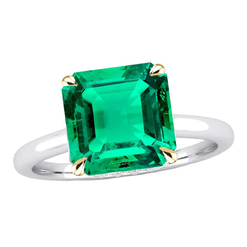 Gemstone Engagement Ring Asscher Cut Green Emerald Jewelry