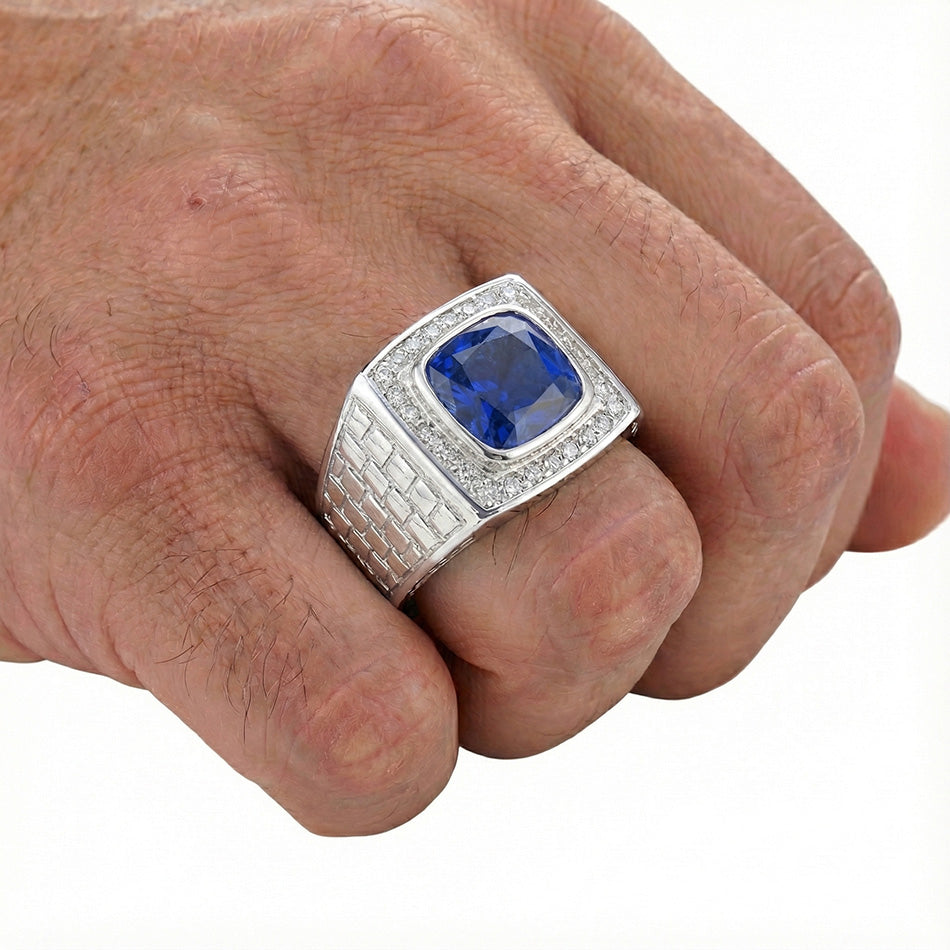 Gemstone Men's Ring Cushion Sapphire 2.50 Carats Antique Style