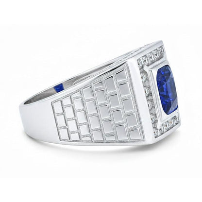 Gemstone Men's Ring Cushion Sapphire 2.50 Carats Antique Style