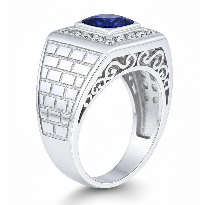 Gemstone Men's Ring Cushion Sapphire 2.50 Carats Antique Style