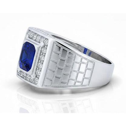 Gemstone Men's Ring Cushion Sapphire 2.50 Carats Antique Style