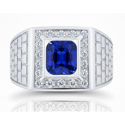 Gemstone Men's Ring Cushion Sapphire 2.50 Carats Antique Style