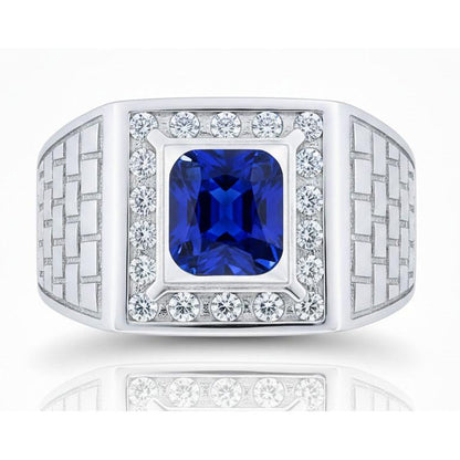 Gemstone Men's Ring Cushion Sapphire 2.50 Carats Antique Style