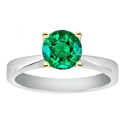 Gemstone Ring Solitaire Green Emerald Tapered Shank