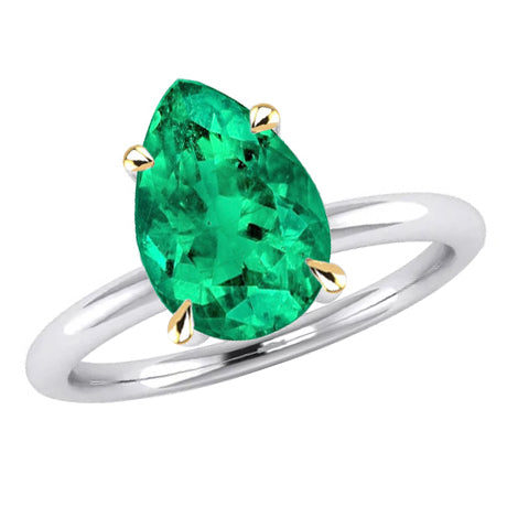 Gemstone Solitaire Ring Teardrop Green Emerald