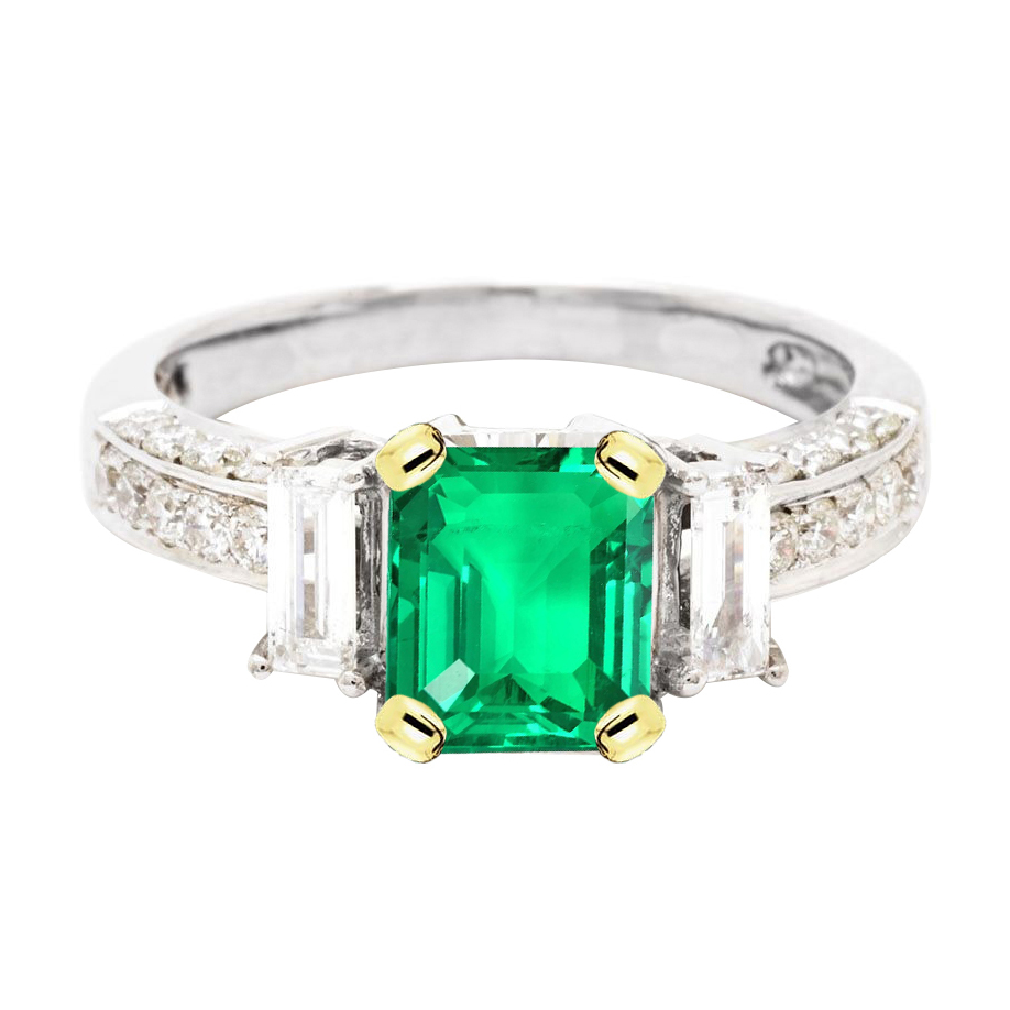 Gemstone Anniversary Ring Green Emerald Diamonds