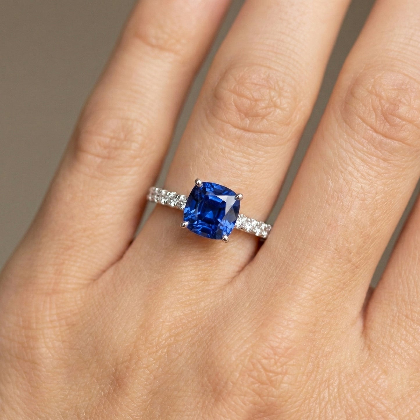 Gemstone Cushion Cut Sapphire Ring 2.50 Carats Fishtail Set Natural Earth Mined Diamonds