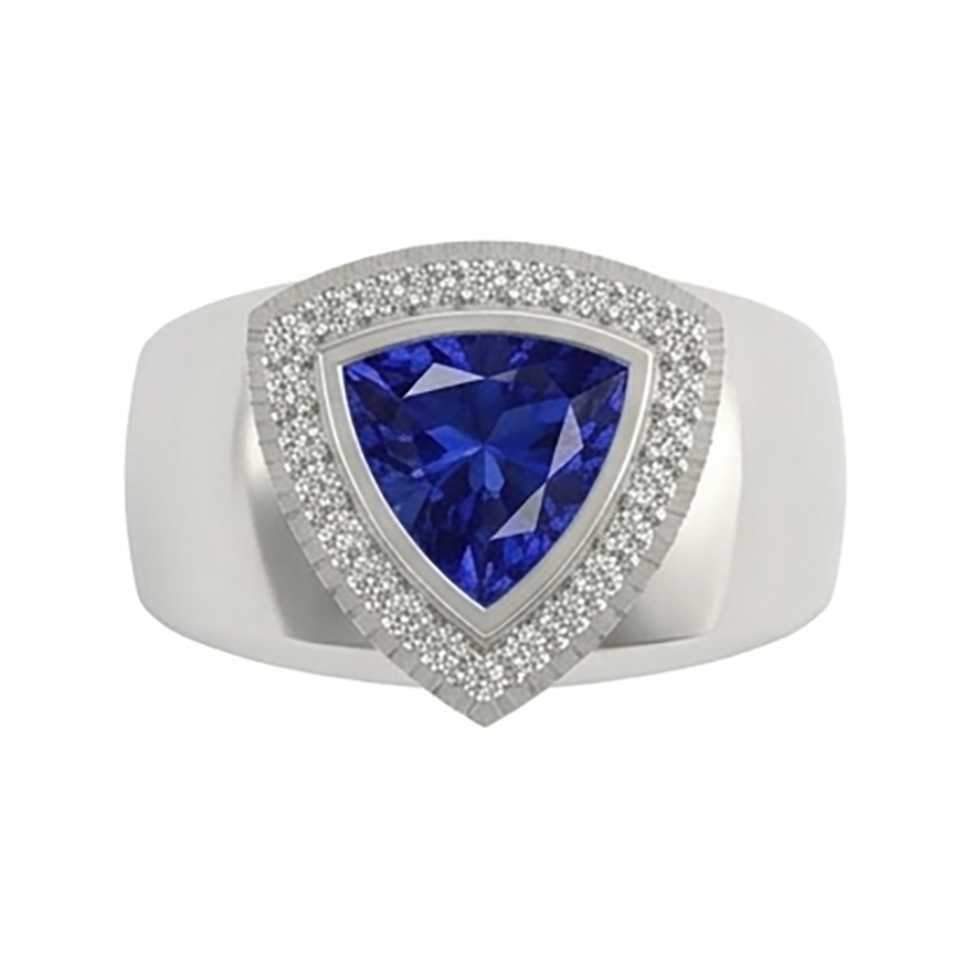 Gents Ring Ceylon Sapphire Natural Earth Mined Diamond Jewelry Trillion Bezel Set 2.50 Carats