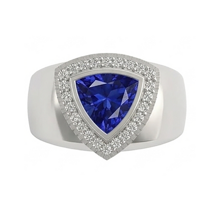 Gents Ring Ceylon Sapphire Natural Earth Mined Diamond Jewelry Trillion Bezel Set 2.50 Carats