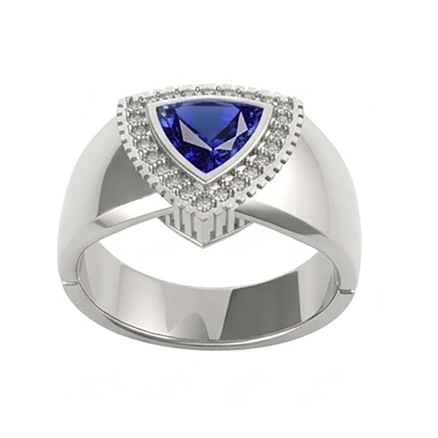 Gents Ring Ceylon Sapphire Natural Earth Mined Diamond Jewelry Trillion Bezel Set 2.50 Carats