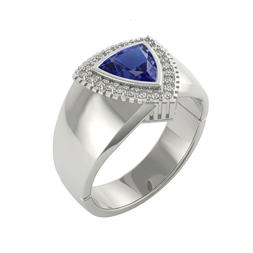 Gents Ring Ceylon Sapphire Natural Earth Mined Diamond Jewelry Trillion Bezel Set 2.50 Carats