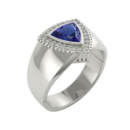 Gents Ring Ceylon Sapphire Natural Earth Mined Diamond Jewelry Trillion Bezel Set 2.50 Carats