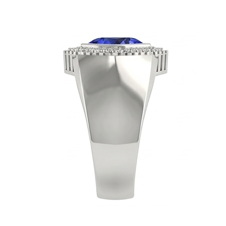 Gents Ring Ceylon Sapphire Natural Earth Mined Diamond Jewelry Trillion Bezel Set 2.50 Carats