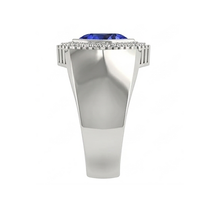 Gents Ring Ceylon Sapphire Natural Earth Mined Diamond Jewelry Trillion Bezel Set 2.50 Carats