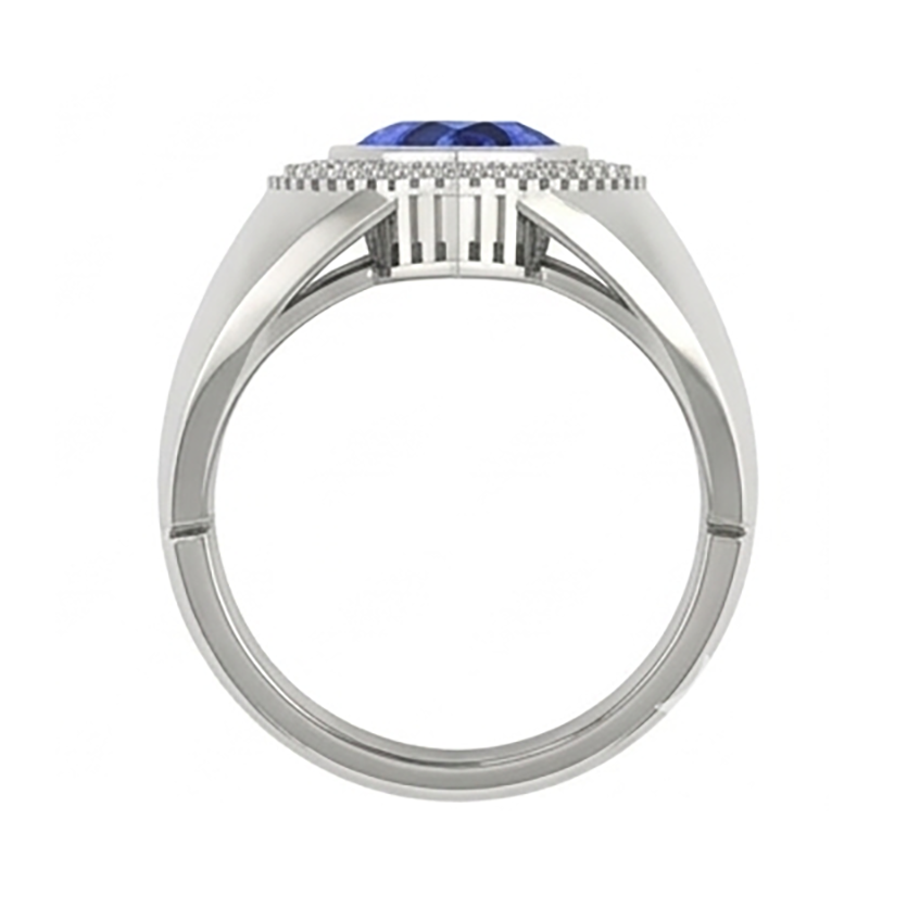 Gents Ring Ceylon Sapphire Natural Earth Mined Diamond Jewelry Trillion Bezel Set 2.50 Carats