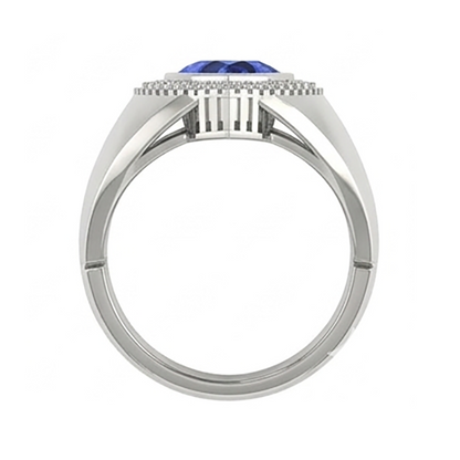 Gents Ring Ceylon Sapphire Natural Earth Mined Diamond Jewelry Trillion Bezel Set 2.50 Carats