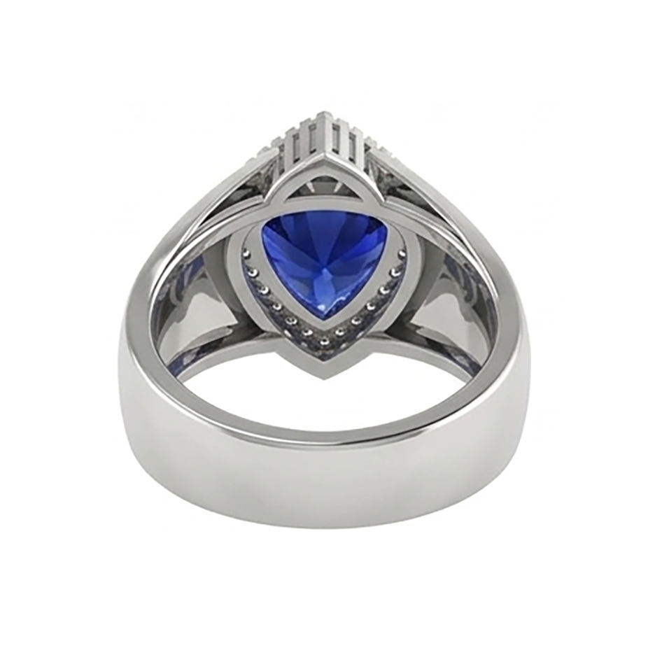 Gents Ring Ceylon Sapphire Natural Earth Mined Diamond Jewelry Trillion Bezel Set 2.50 Carats
