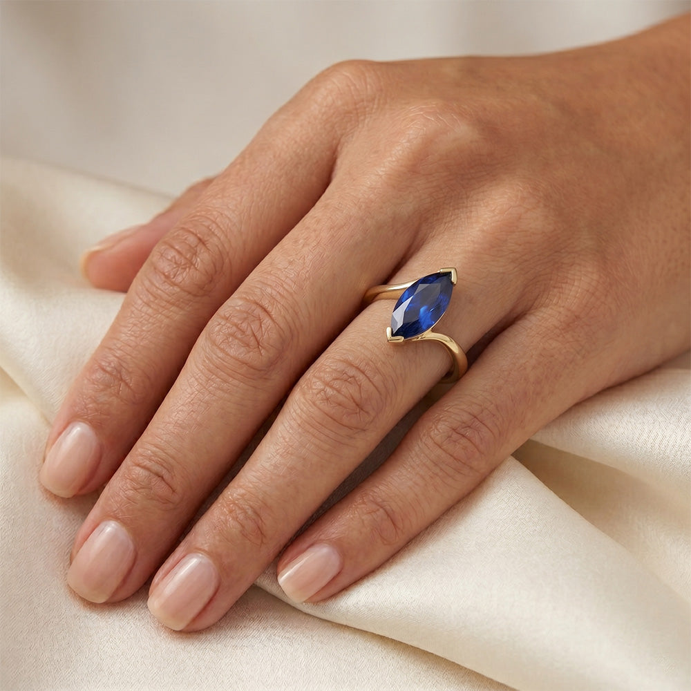 Genuine Blue Sapphire Precious Stone Ring 3 ct – 14K Yellow Gold