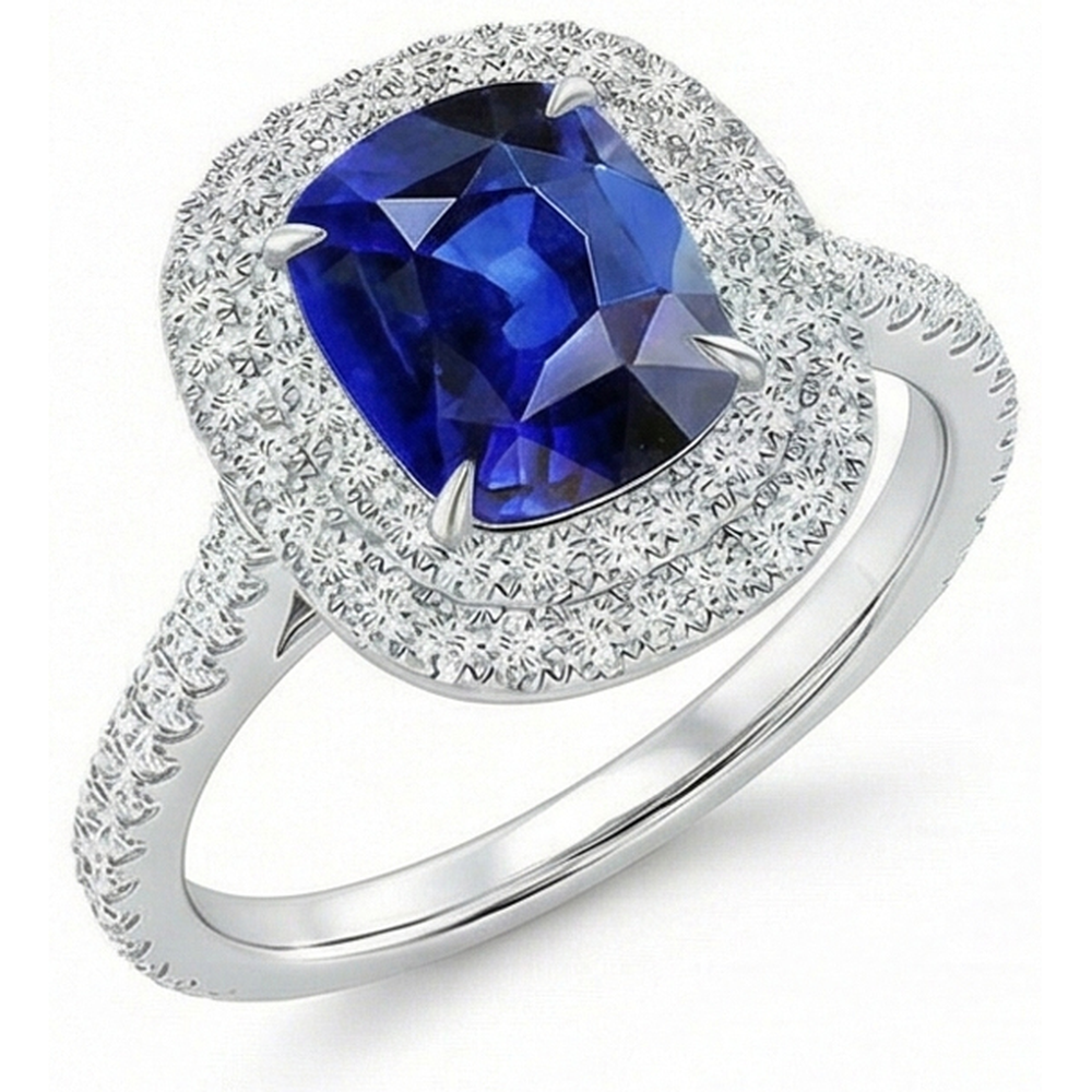 Natural Real ( Not Lab Grown )  Genuine Ceylon Sapphire Halo Ring