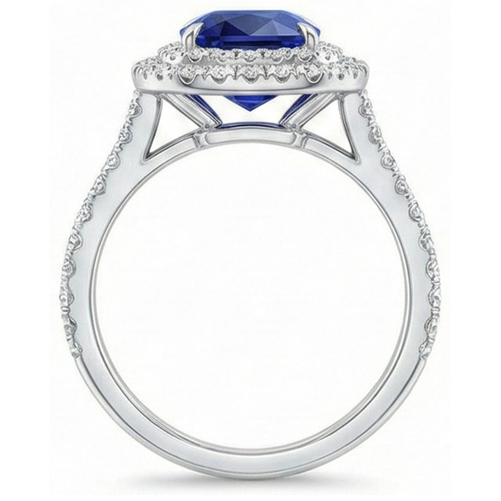Natural Real ( Not Lab Grown )  Genuine Ceylon Sapphire Halo Ring