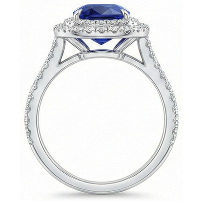 Natural Real ( Not Lab Grown )  Genuine Ceylon Sapphire Halo Ring