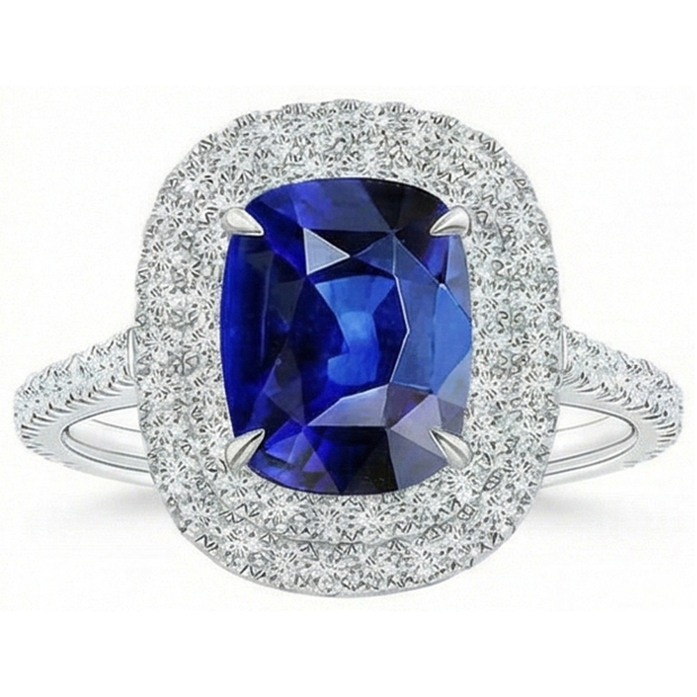 Natural Real ( Not Lab Grown )  Genuine Ceylon Sapphire Halo Ring