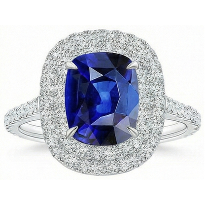 Natural Real ( Not Lab Grown )  Genuine Ceylon Sapphire Halo Ring