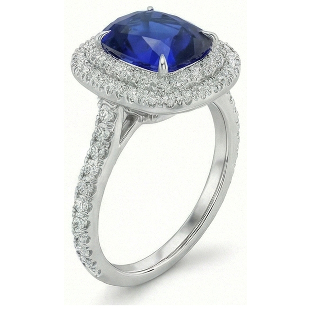Natural Real ( Not Lab Grown )  Genuine Ceylon Sapphire Halo Ring