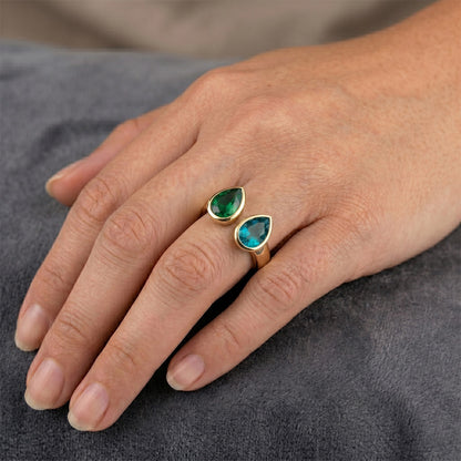 Genuine Colombian Emerald 3-Stone Ring 2 ct – 14 Karat Yellow