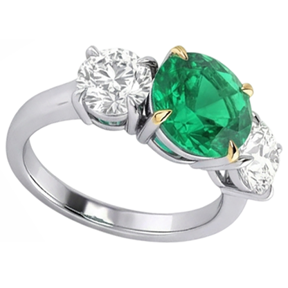 Natural Real ( Not Lab Grown ) Genuine Green Emerald GIA And Diamond Ring 3 Stone Anniversary Jewelry