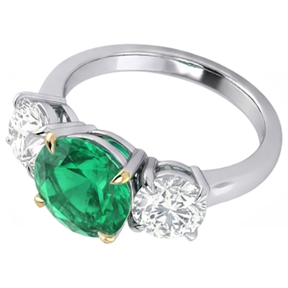 Natural Real ( Not Lab Grown ) Genuine Green Emerald GIA And Diamond Ring 3 Stone Anniversary Jewelry