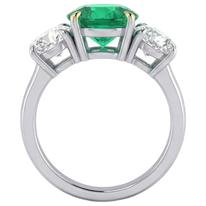Natural Real ( Not Lab Grown ) Genuine Green Emerald GIA And Diamond Ring 3 Stone Anniversary Jewelry