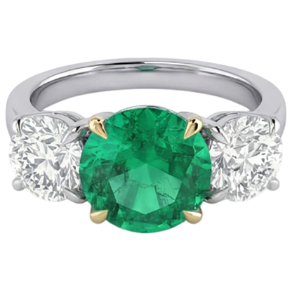 Natural Real ( Not Lab Grown ) Genuine Green Emerald GIA And Diamond Ring 3 Stone Anniversary Jewelry
