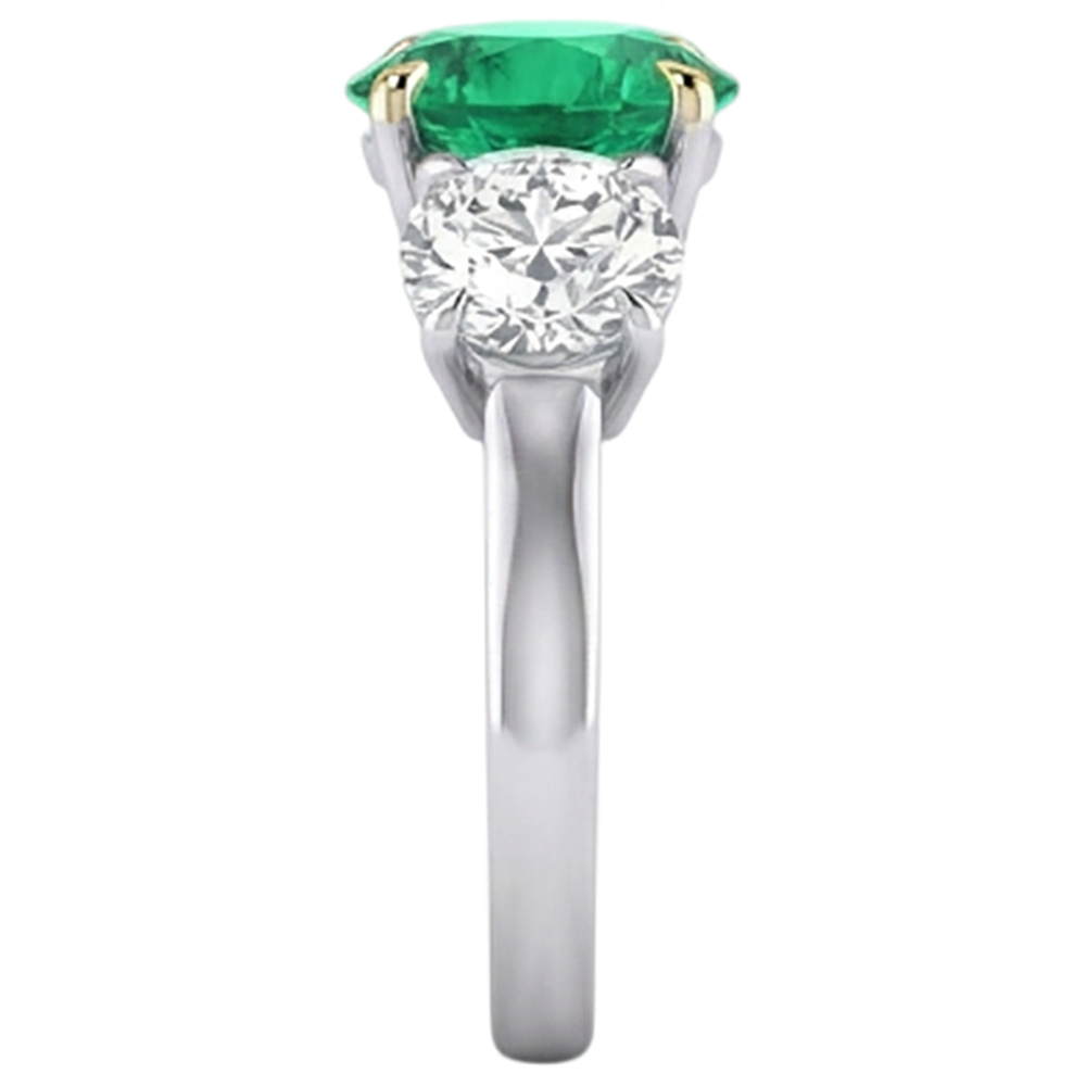 Natural Real ( Not Lab Grown ) Genuine Green Emerald GIA And Diamond Ring 3 Stone Anniversary Jewelry