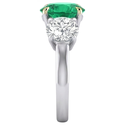 Natural Real ( Not Lab Grown ) Genuine Green Emerald GIA And Diamond Ring 3 Stone Anniversary Jewelry