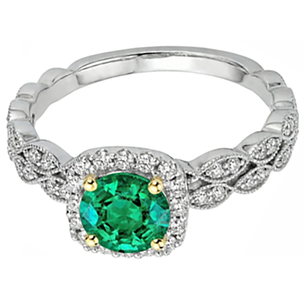 Natural Real ( Not Lab Grown ) Genuine Green Emerald GIA Diamond Ring Set Halo Milgrain Style