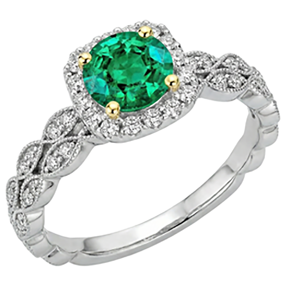 Natural Real ( Not Lab Grown ) Genuine Green Emerald GIA Diamond Ring Set Halo Milgrain Style