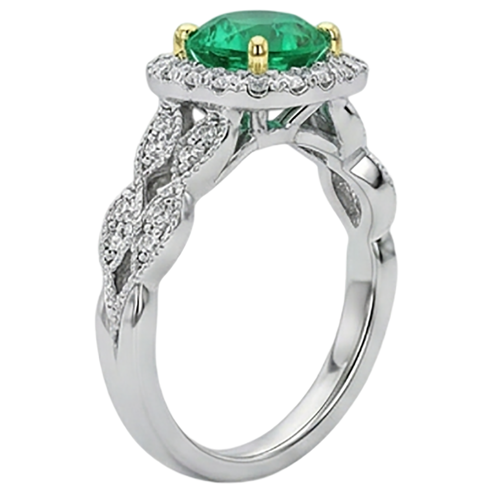 Natural Real ( Not Lab Grown ) Genuine Green Emerald GIA Diamond Ring Set Halo Milgrain Style