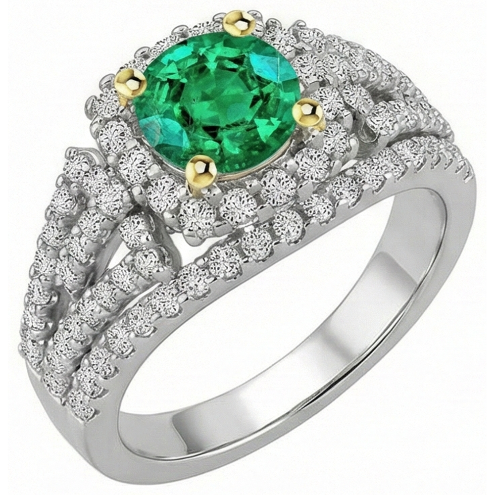 natural round emerald 2.50ct band side angle