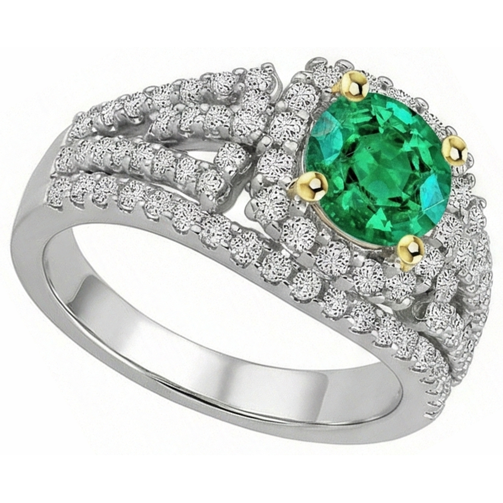 natural round emerald 2.50ct band profile view