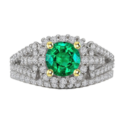 Genuine Green Emerald & Diamond Wedding Ring Set With Band