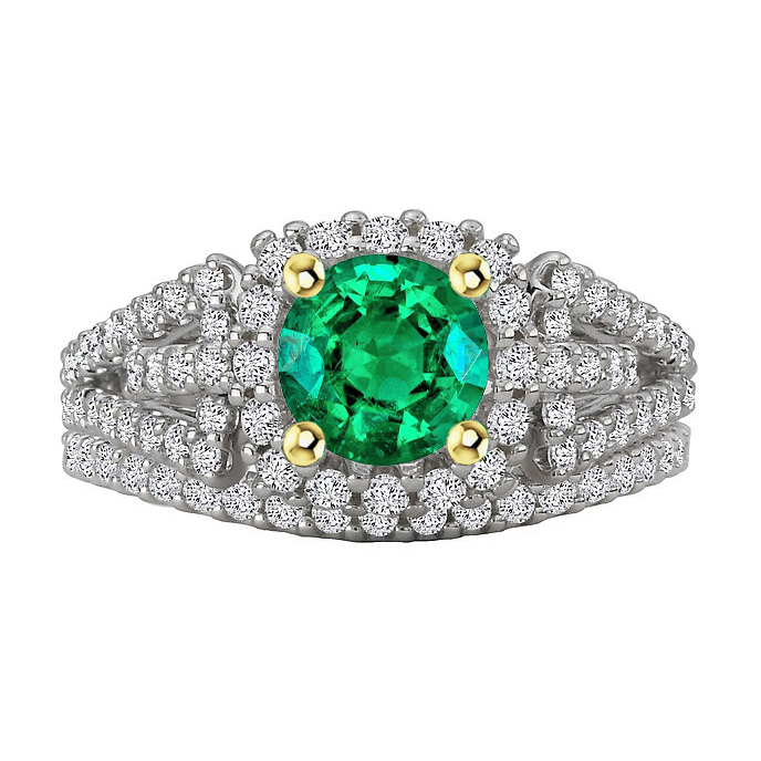 natural round emerald 2.50ct band front view