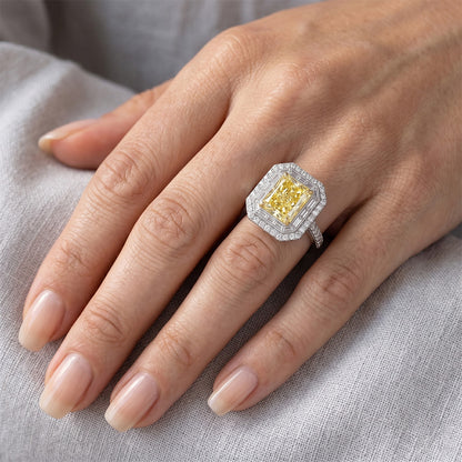 Genuine Pavé Yellow Canary Diamond Halo Ring 2.50 ct