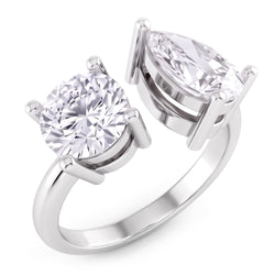 Genuine Toi Et Moi Pear & Round Natural Earth Mined Diamond Two Stone Ring 2 Carats