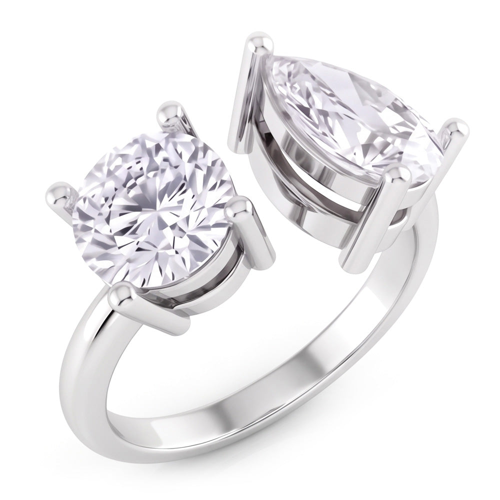 Genuine Toi Et Moi Pear & Round Natural Earth Mined Diamond Two Stone Ring 2 Carats