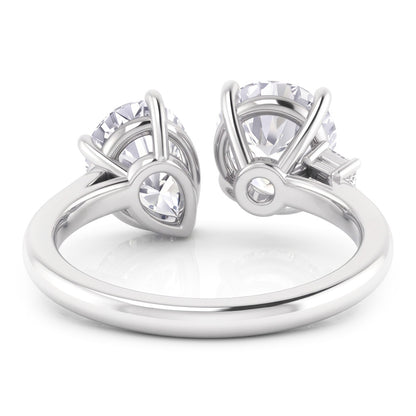 Genuine Toi Et Moi Pear & Round Natural Earth Mined Diamond Two Stone Ring 2 Carats