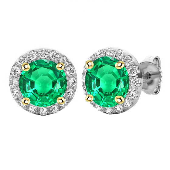 natural round emerald 2ct earring front view