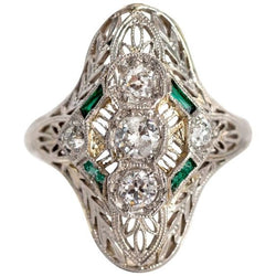 Genuine Emerald & Round Old Miner Diamond Ring Filigree 2.50 Carats